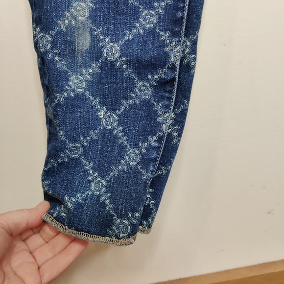 Current/Elliott Blue The Rolled Jeans in Indigo Rose Lattice Print Size 28 - Picture 4 of 13